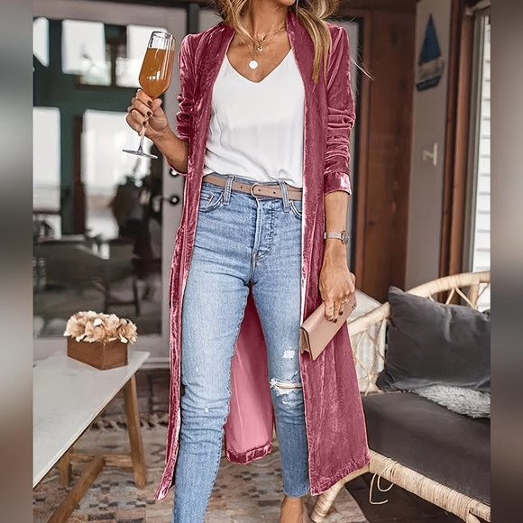 Velvet Charm Open Front Duster - Dusty Pink - Picture 4 of 6
